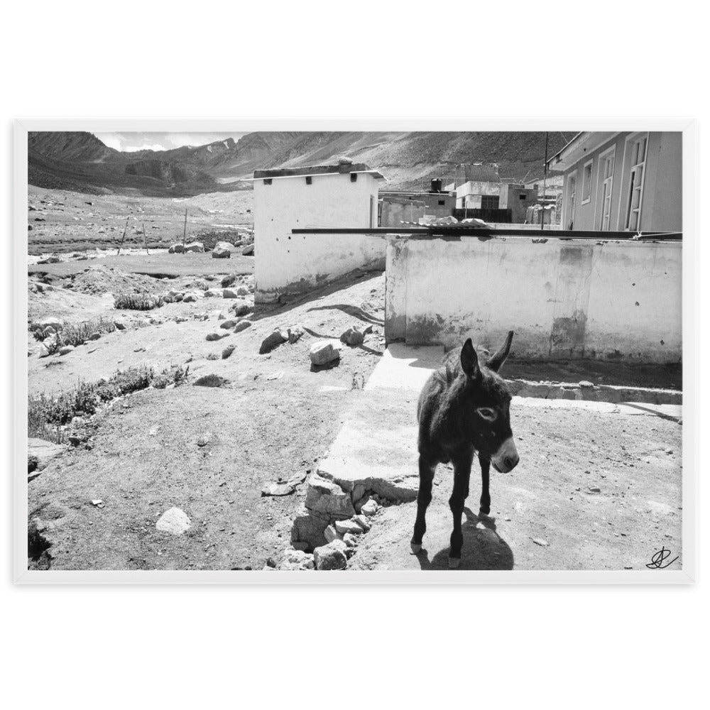 Photographie 'Le Temple sur la Montagne' par Ilan Shoham, montrant le monastère de Thiksey perché sur les hauteurs du Ladakh, encadré par des rouleaux à prières, avec un ciel azur en arrière-plan.