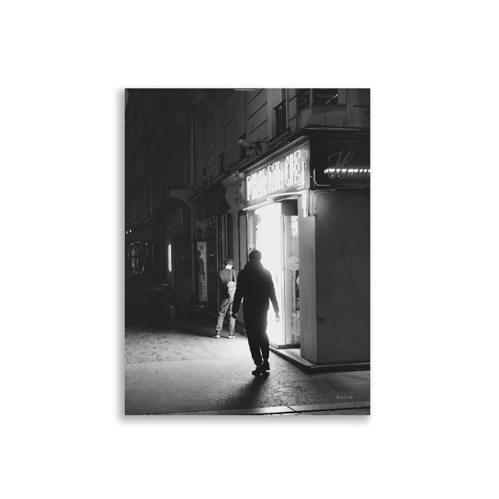 Poster photo de rue - Pharmacie dans Paris - Noir et blanc - Nicolas Da Costa - Affiche murale 30x40