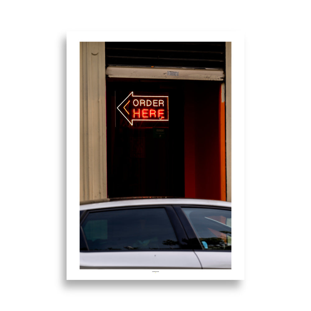 Poster photographie de néon - Order Here - Yann Peccard - Affiche murale 50x70