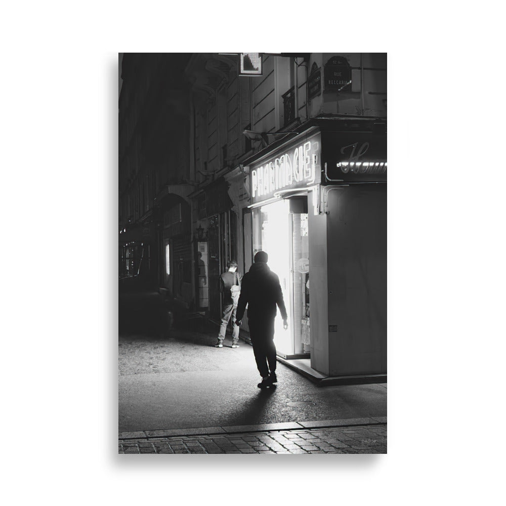 Poster photo de rue - Pharmacie dans Paris - Noir et blanc - Nicolas Da Costa - Affiche murale 61x91